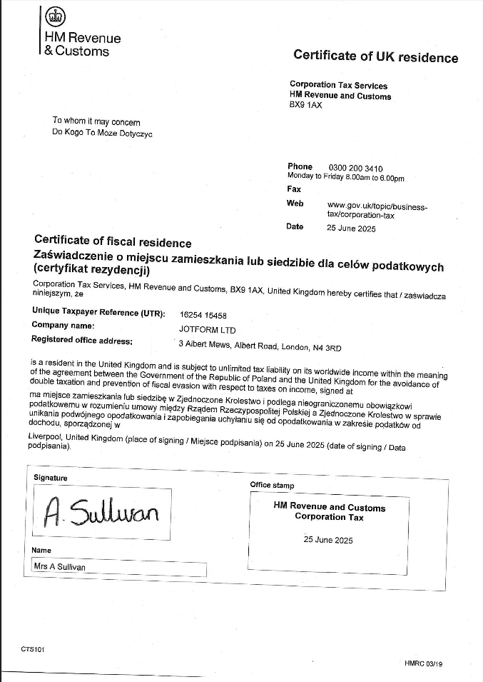 Certificate of Tax Residency: Application for documents for 2025 and 2026 Image 1 Screenshot 20