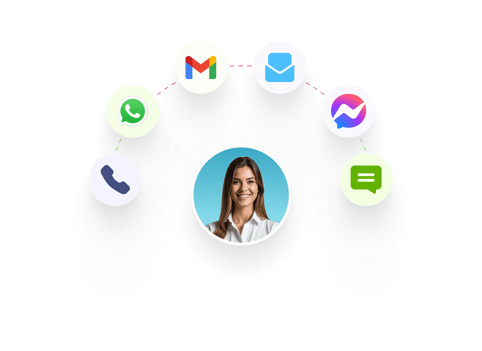 An AI Agent with popular social media logos around her