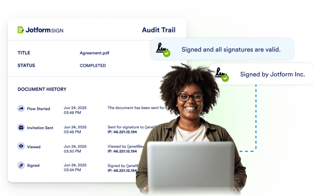 Secure e-signatures with encryption and audit trails