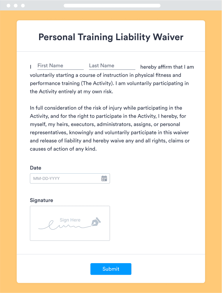 Personal Training Liability Waiver Form