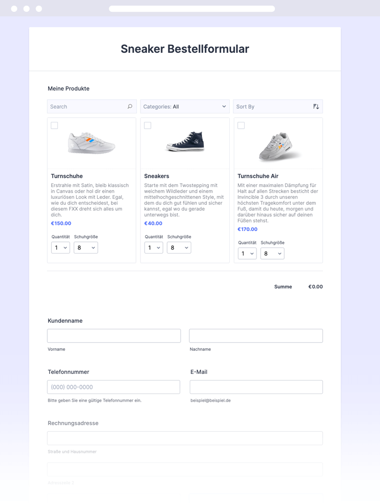 Sneaker Bestellformular