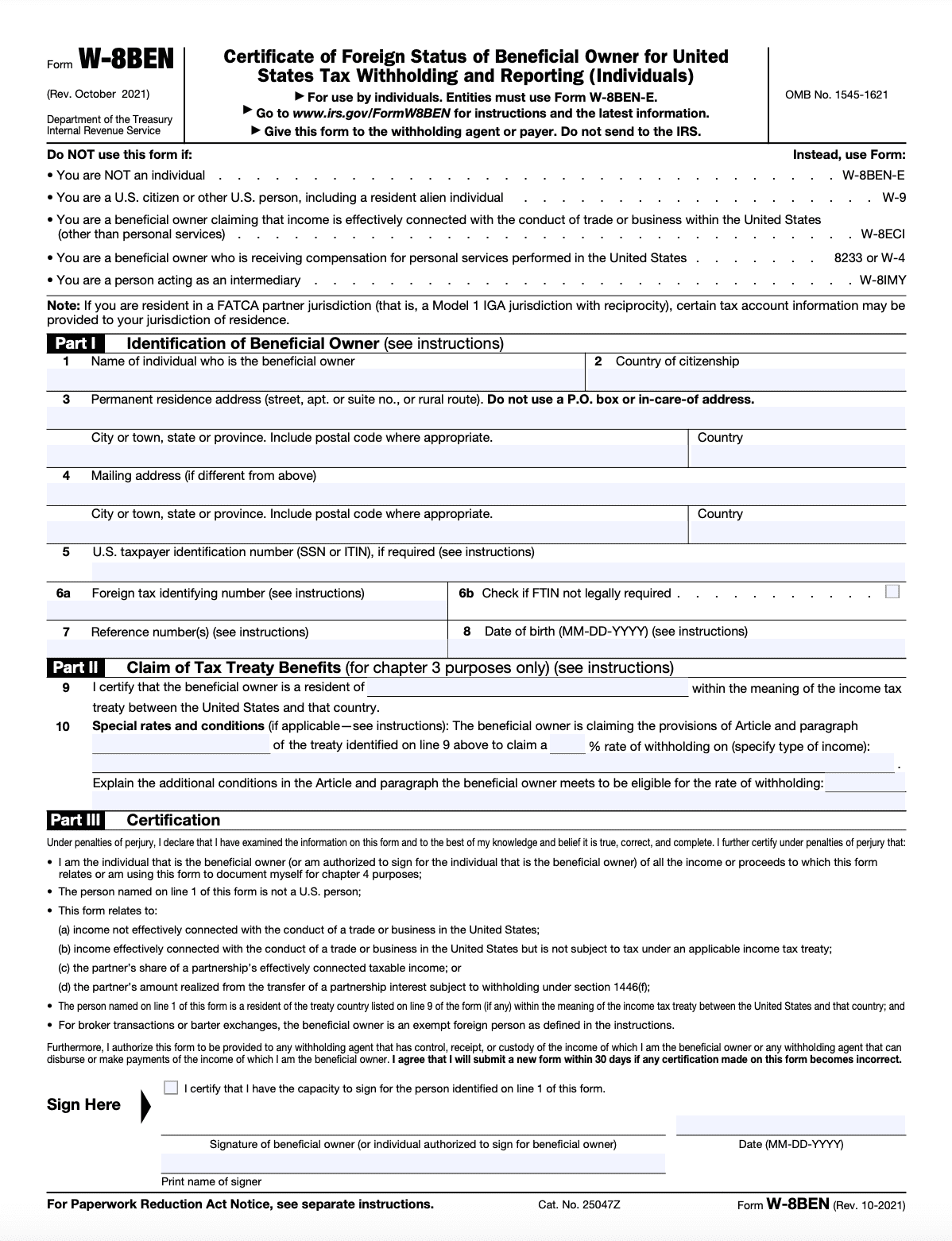 W-8BEN Form