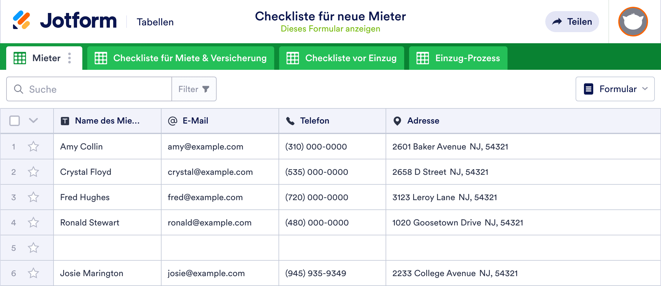Checkliste für neue Mieter Tabellenvorlage