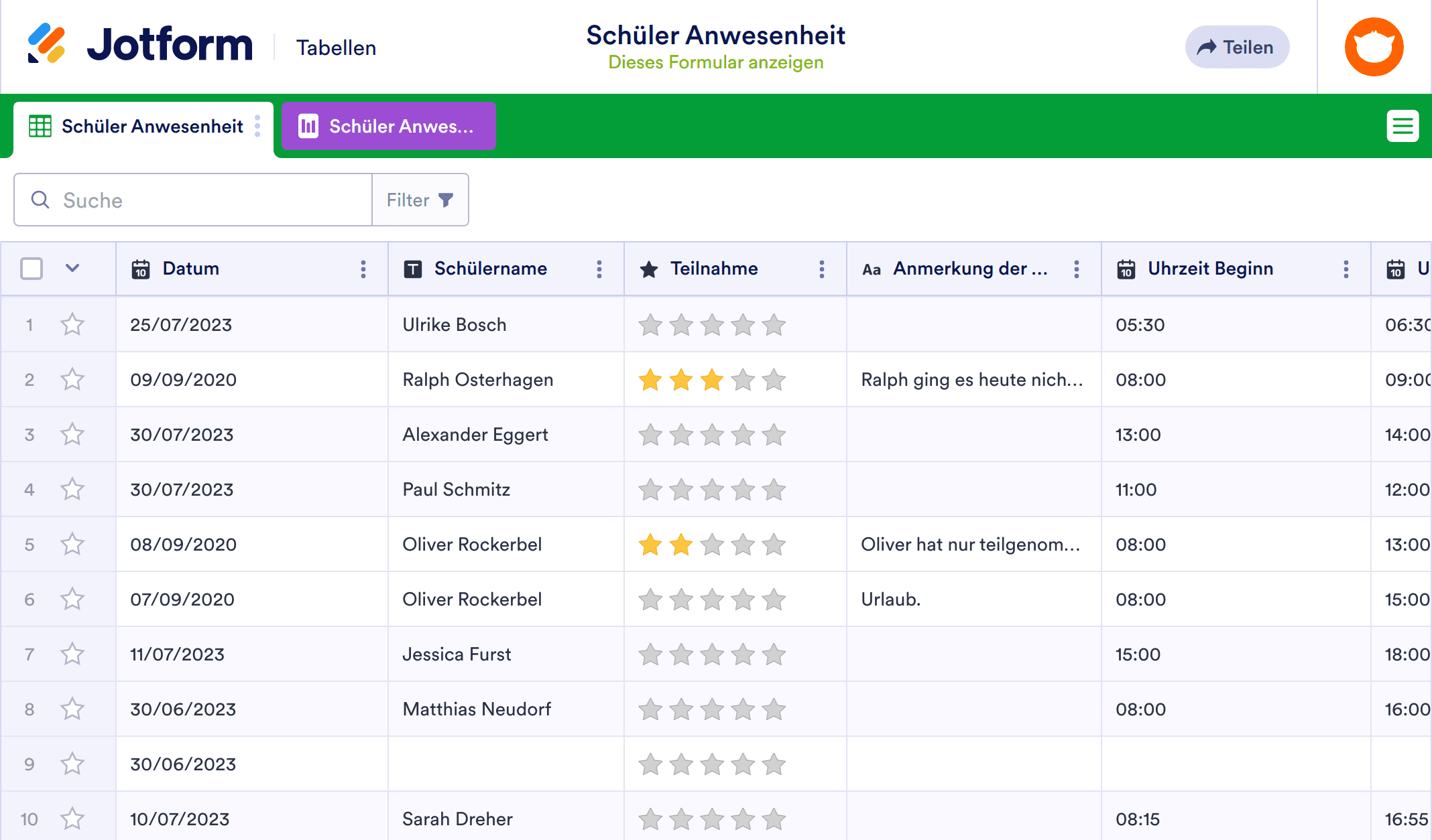 Schüler Anwesenheitliste Tabellenvorlage