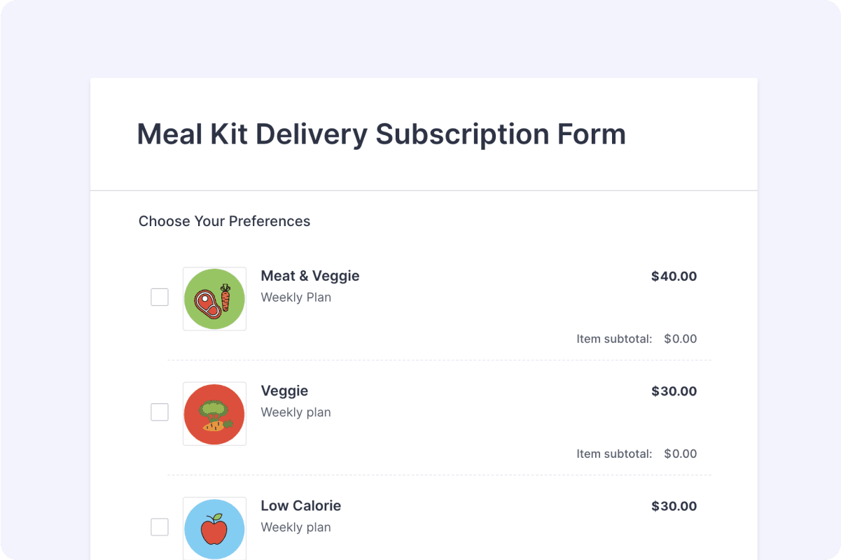 Meal Kit Delivery Subscription Form