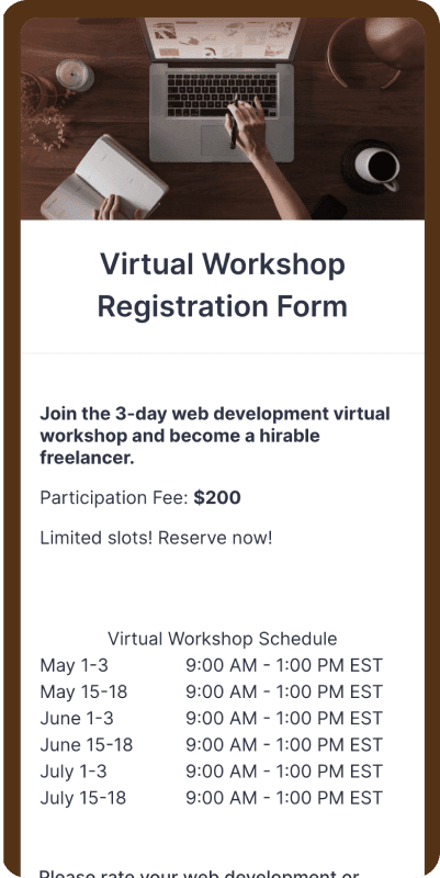 Virtual Workshop Registration Form