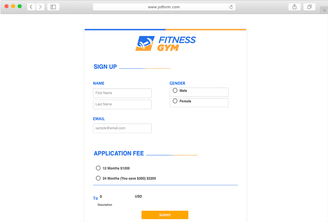 Fitness Signup Form
