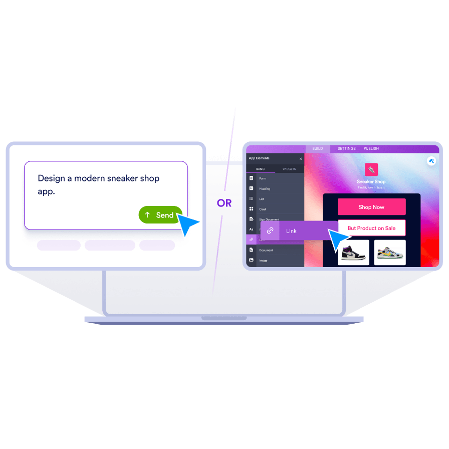 Drag and drop forms and features to your app.