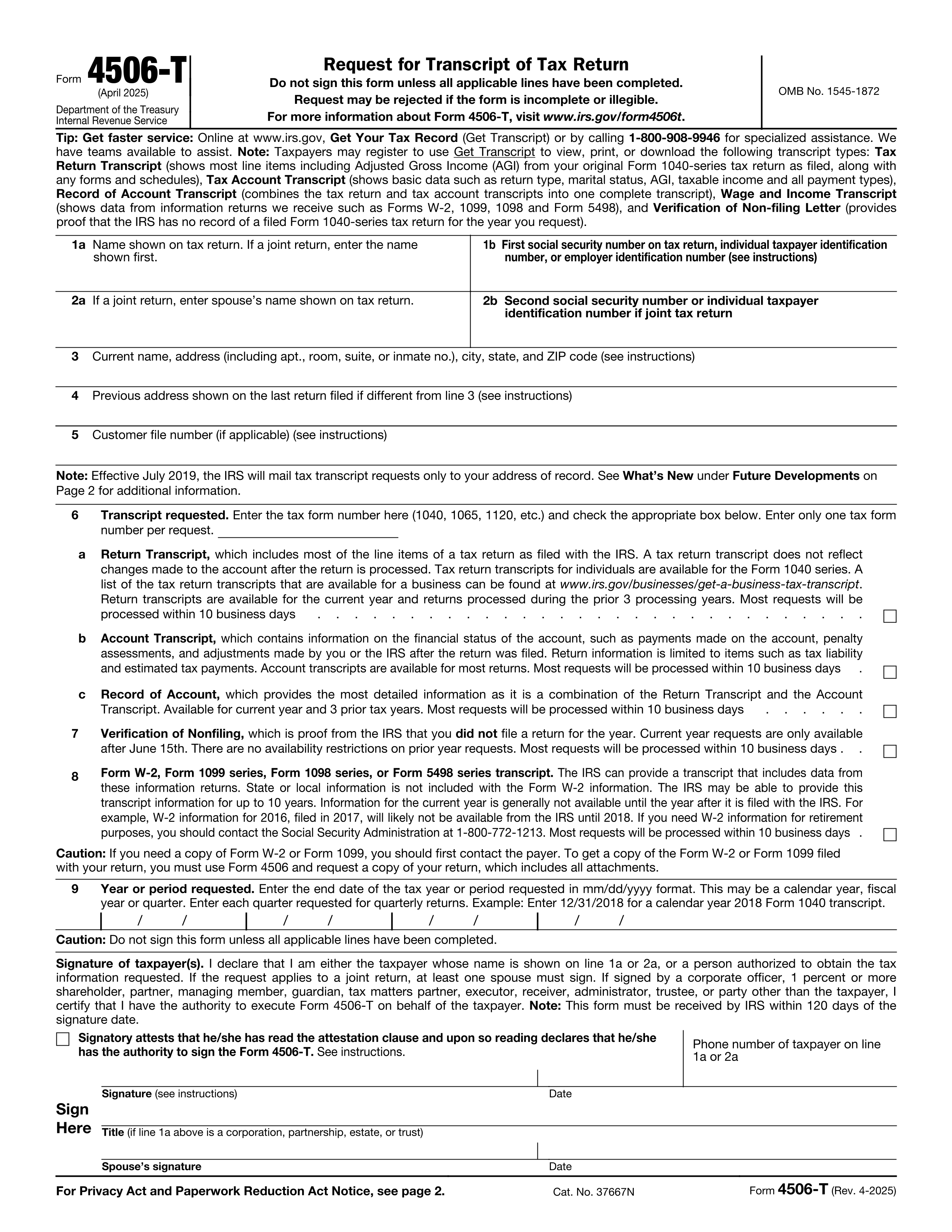 4506-T Form