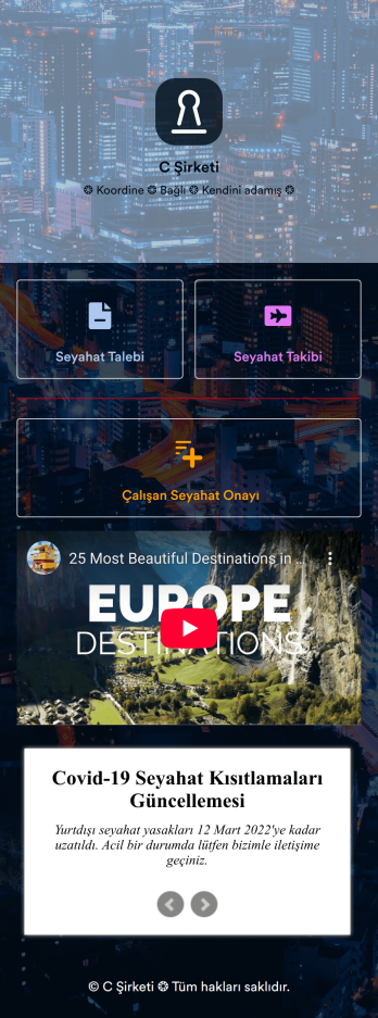 Çalışan Seyahat Yönetimi Uygulama Șablonu