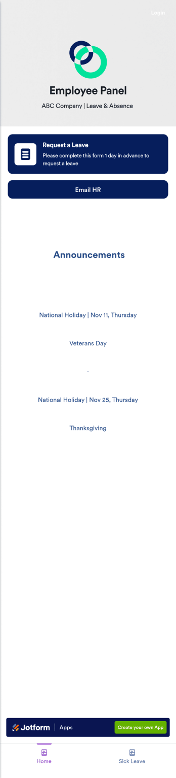 Employee Absence Tracking App Template