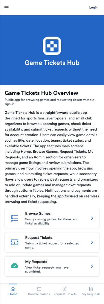 Game Tickets App Template