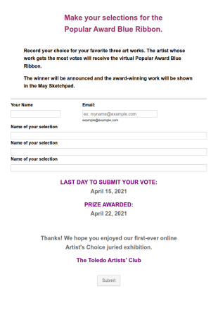 Art Show 'People's Choice' Ballot Form Template