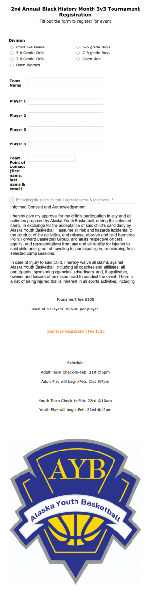 2nd Annual Black History Month 3 On 3 Basketball Tournament Registration Form Template
