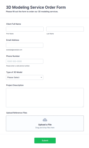 3D Modeling Service Order Form Template