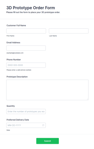 3D Prototype Order Form Template