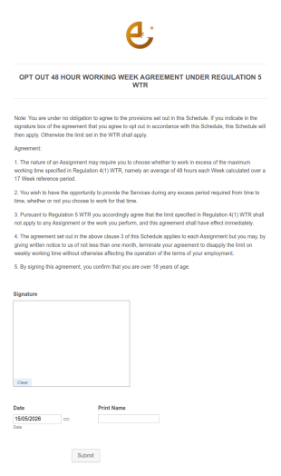 48 Hour Opt Out Agreement Form Template