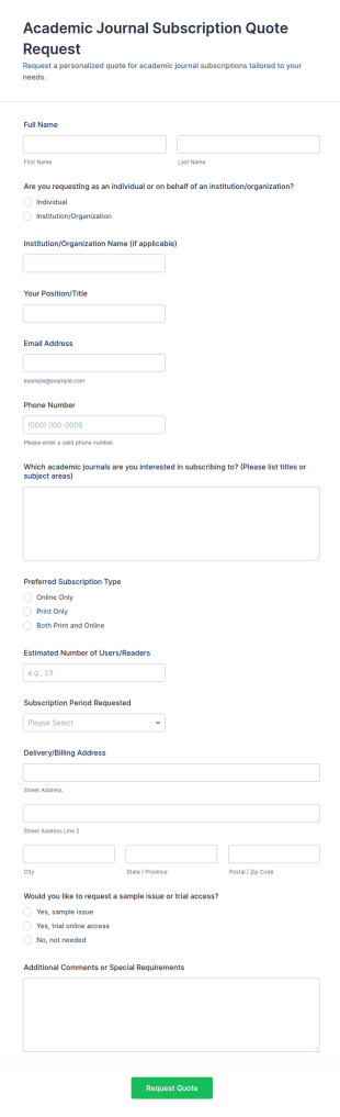 Academic Journal Subscription Quote Request Form Template