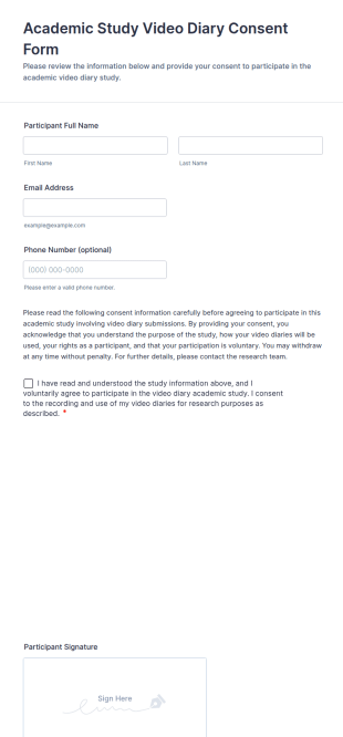 Academic Study Video Diary Consent Form Template