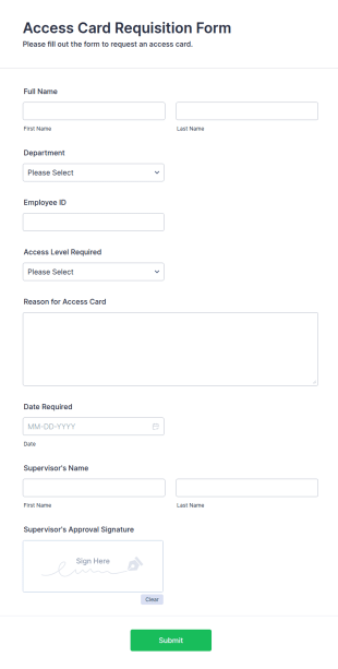 Access Card Requisition Form Template