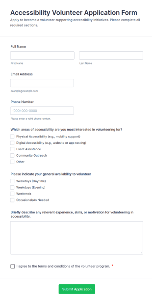 Accessibility Volunteer Application Form Template