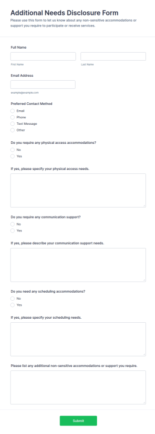 Additional Needs Disclosure Form Template
