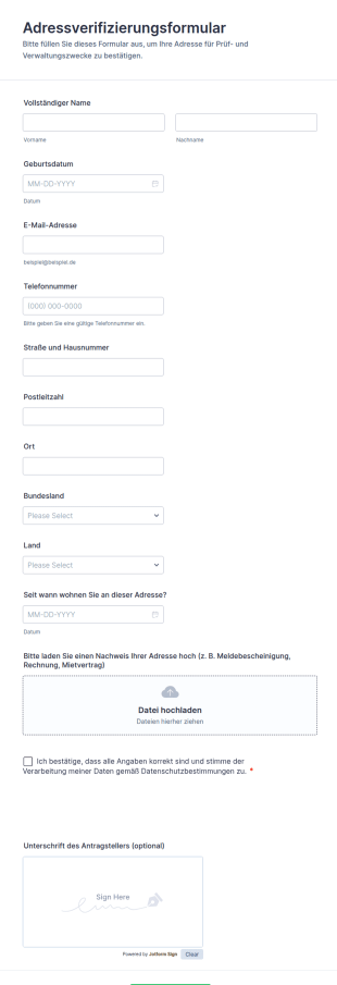Adressverifizierungsformular