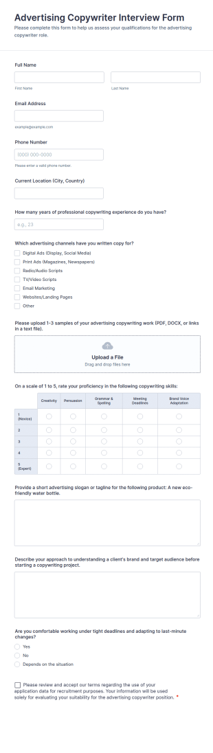 Advertising Copywriter Interview Form Template