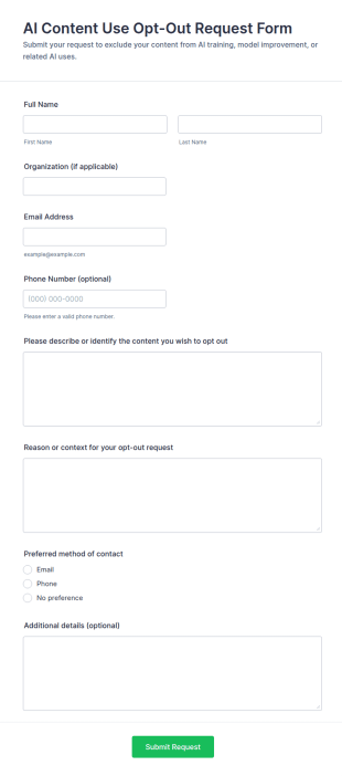AI Content Use Opt Out Request Form Template