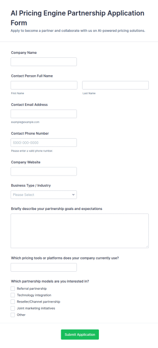 AI Pricing Engine Partnership Application Form Template