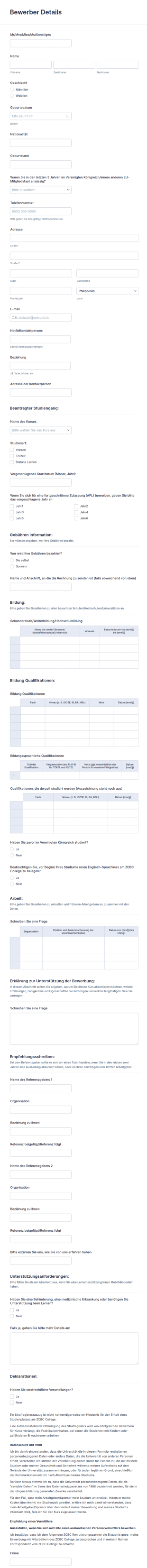 Akademie Bewerbungsformular