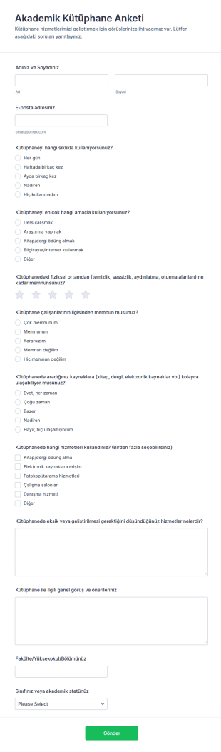 Akademik Kütüphane Anketi Form Şablonu