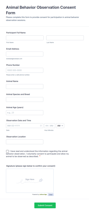 Animal Behavior Observation Consent Form Template