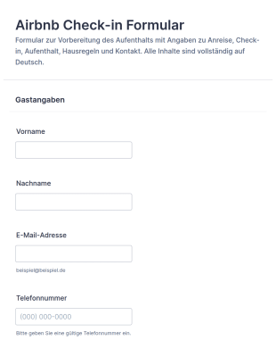 Ankunfts Check In Formular