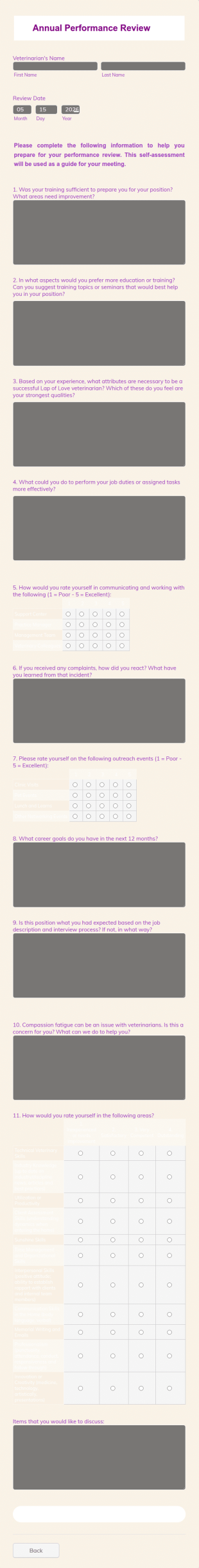 Annual Veterinarian Review Form Template