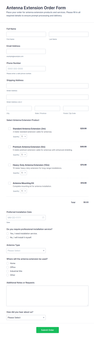 Antenna Extension Order Form Template