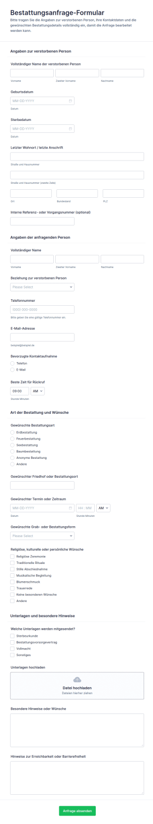 Antrag Auf Bestattungsformular