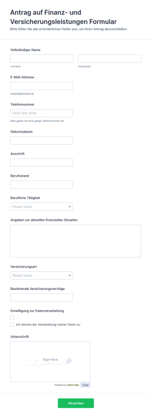 Antrag Auf Finanz Und Versicherungsleistungen Formular