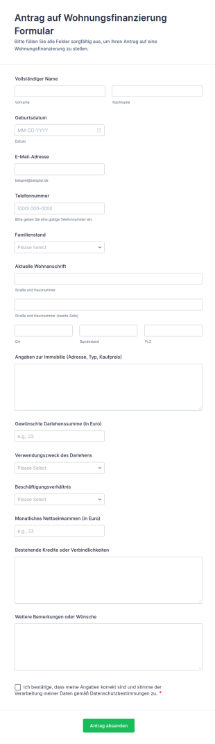 Antrag Auf Wohnungsfinanzierung Formular