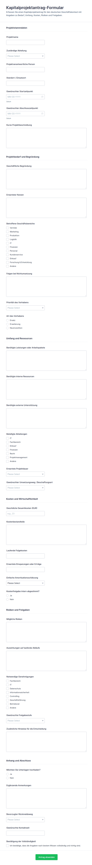 Antrag Für Investitionsprojekte Formular