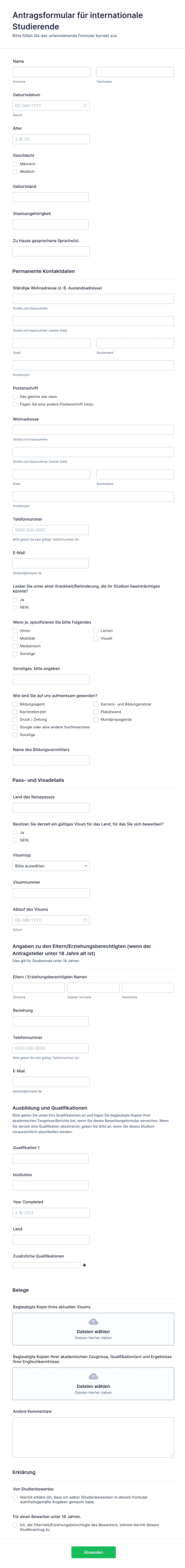 Antragsformular Für Internationale Studierende