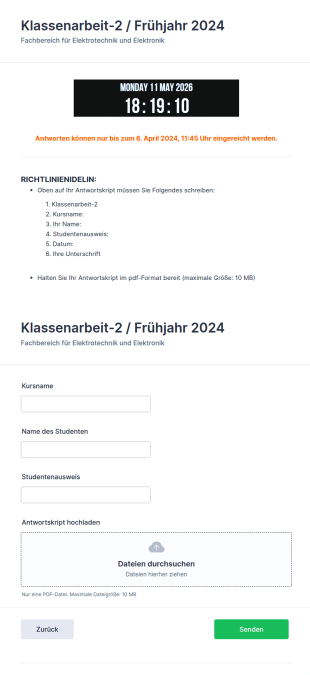 Antwortformular F&uuml;r Die &Uuml;bermittlung Von Antworten Auf Aufgaben