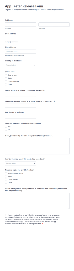 App Tester Release Form Template