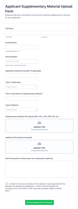 Applicant Supplementary Material Upload Form Template