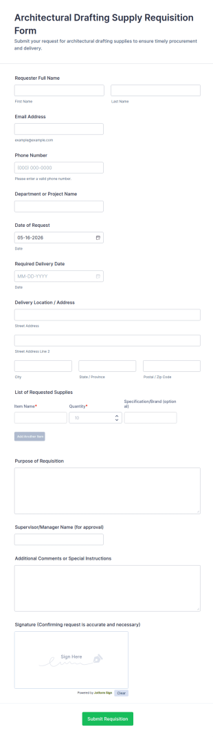 Architectural Drafting Supply Requisition Form Template