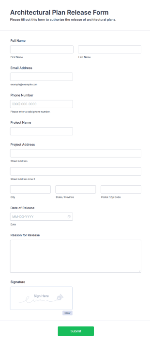 Architectural Plan Release Form Template