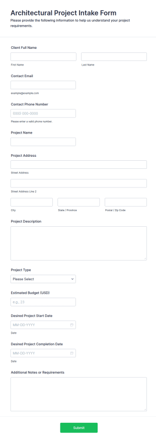 Architectural Project Intake Form Template