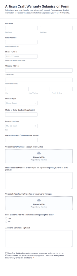 Artisan Craft Warranty Submission Form Template
