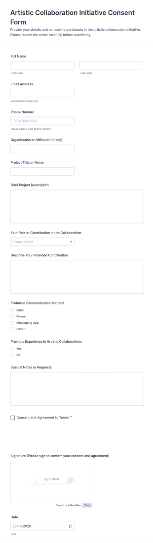 Artistic Collaboration Initiative Consent Form Template