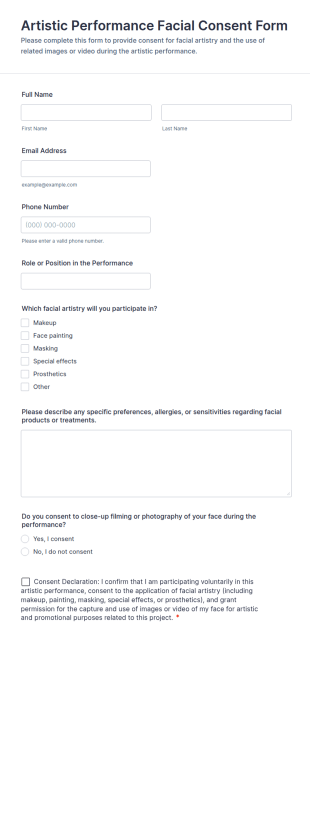 Artistic Performance Facial Consent Form Template